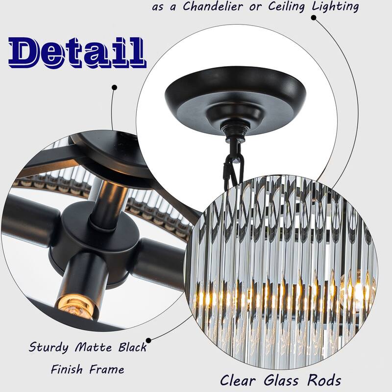 Modern Glam Antique Bronze / Matte Black 4-Light Glass Drum Chandelier Contemporary Hanging Light For Living Room Entryway