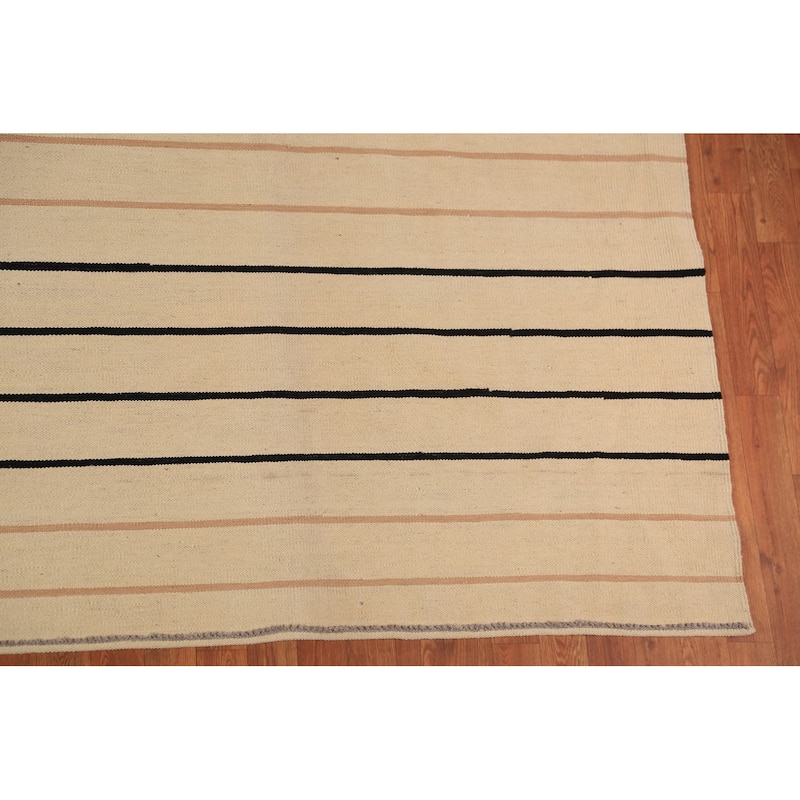 All-Over Striped Kilim Oriental Large Rug Wool Carpet - 10'0"x 14'1"