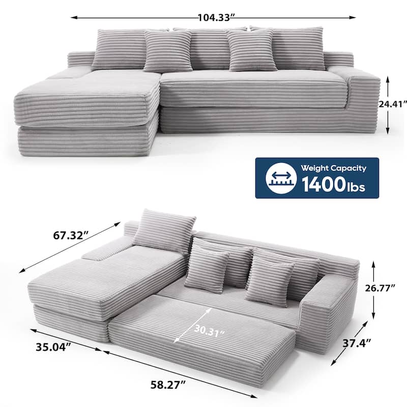 Modern L Shaped Sleeper Sofa with Memory Foam Cushions and Steel Frame for Living Room and Guest Room