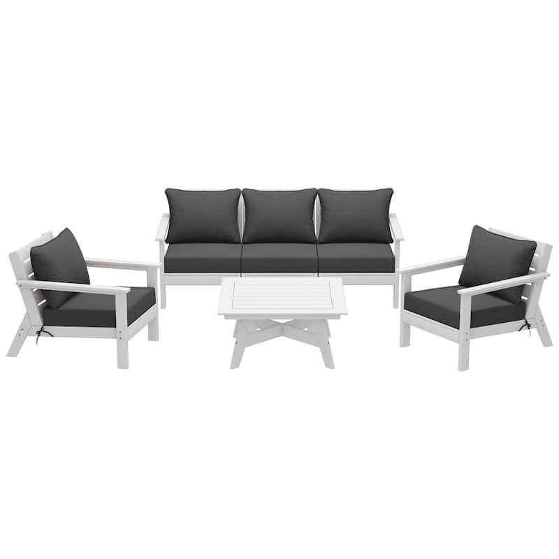 Birchwood All Weather HDPE Outdoor Patio White Deep Seating Conversation Set (6-Piece Set)