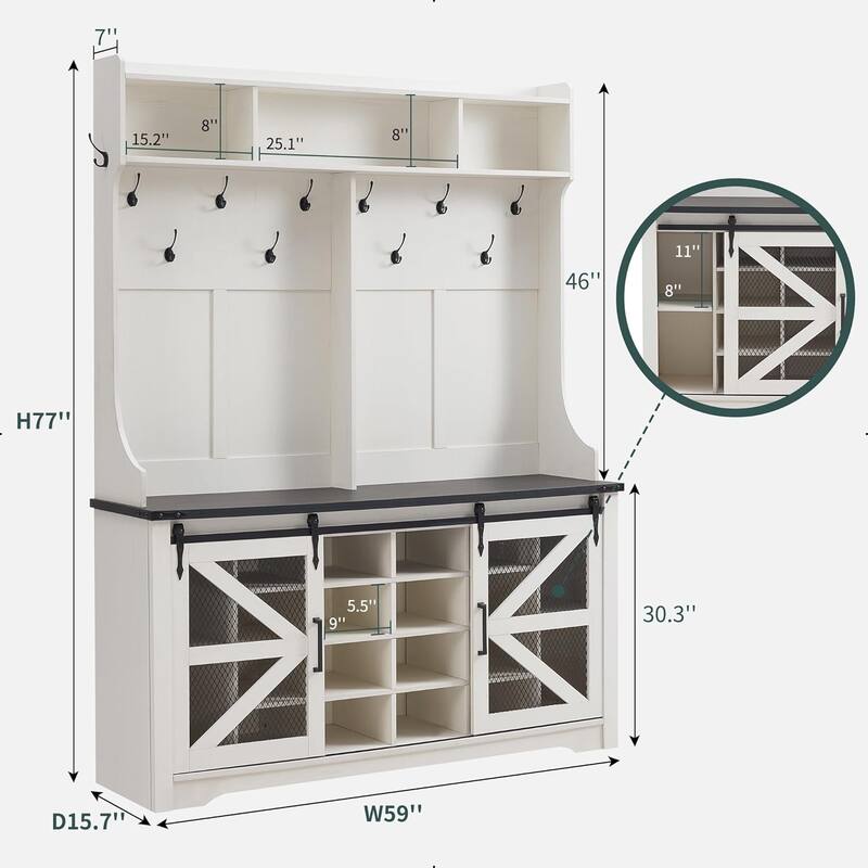 Farmhouse Entryway Bench with Coat Rack, with Shoe Storage Bench