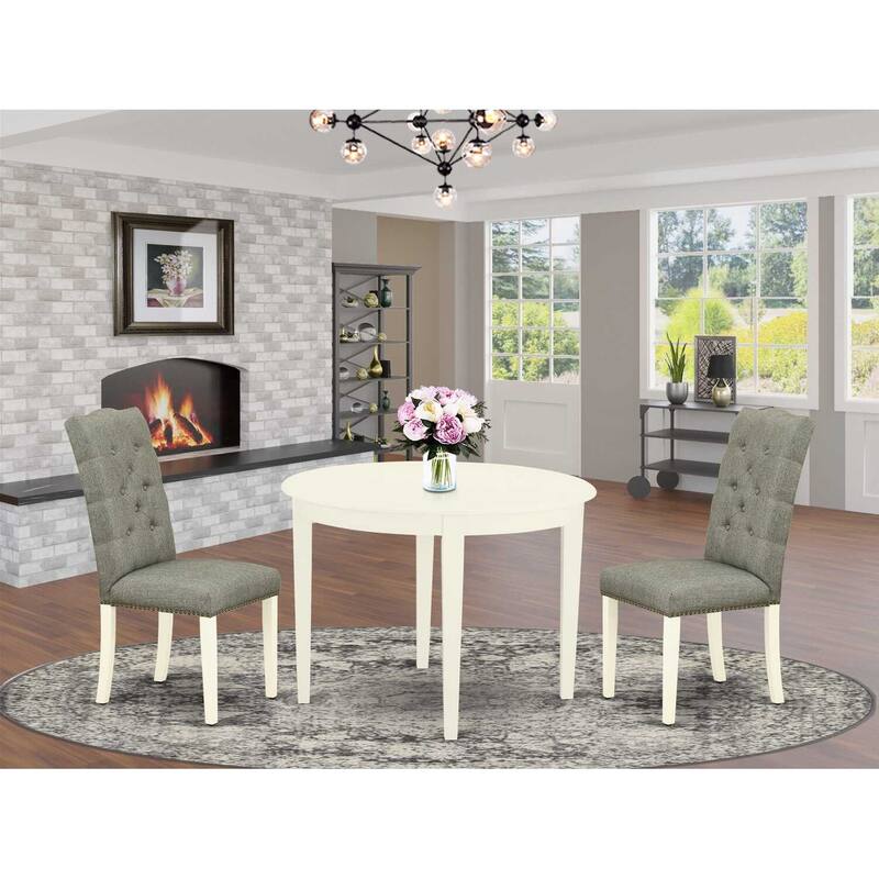 HomeStock 3-Piece Linen White Finish Round Solid Wood Top Dining Table Set
