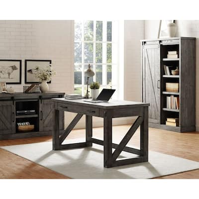 Three 8' Tall Bookcase Wall With Ladder, Storage Organizer, Display Shelf for Office, Brown - 120"W x 94"H x 15"D