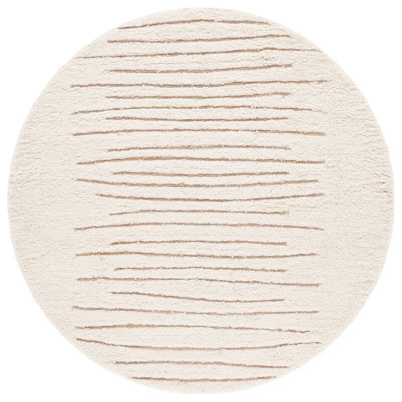 SAFAVIEH Hand-Woven Casablanca Melony Shag Wool Rug - 6' Round - Natural/Ivory