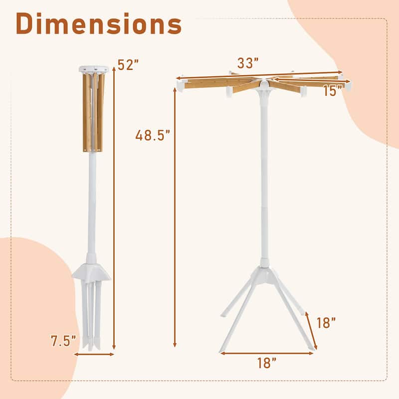 Gymax 4 Legs Clothes Drying Rack w/8 Bamboo Hanging Rods 40 Hanger