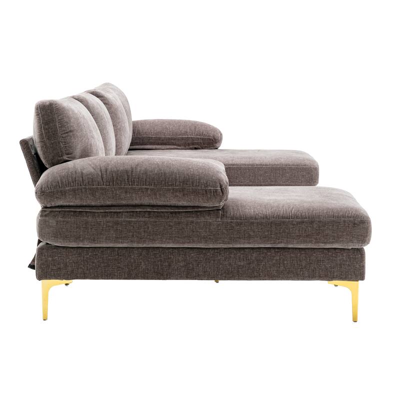 Living Room Chenille Fabric Sofa Sectional Sofa with Cushion Back, Pillow Top Arms, and Metal Legs