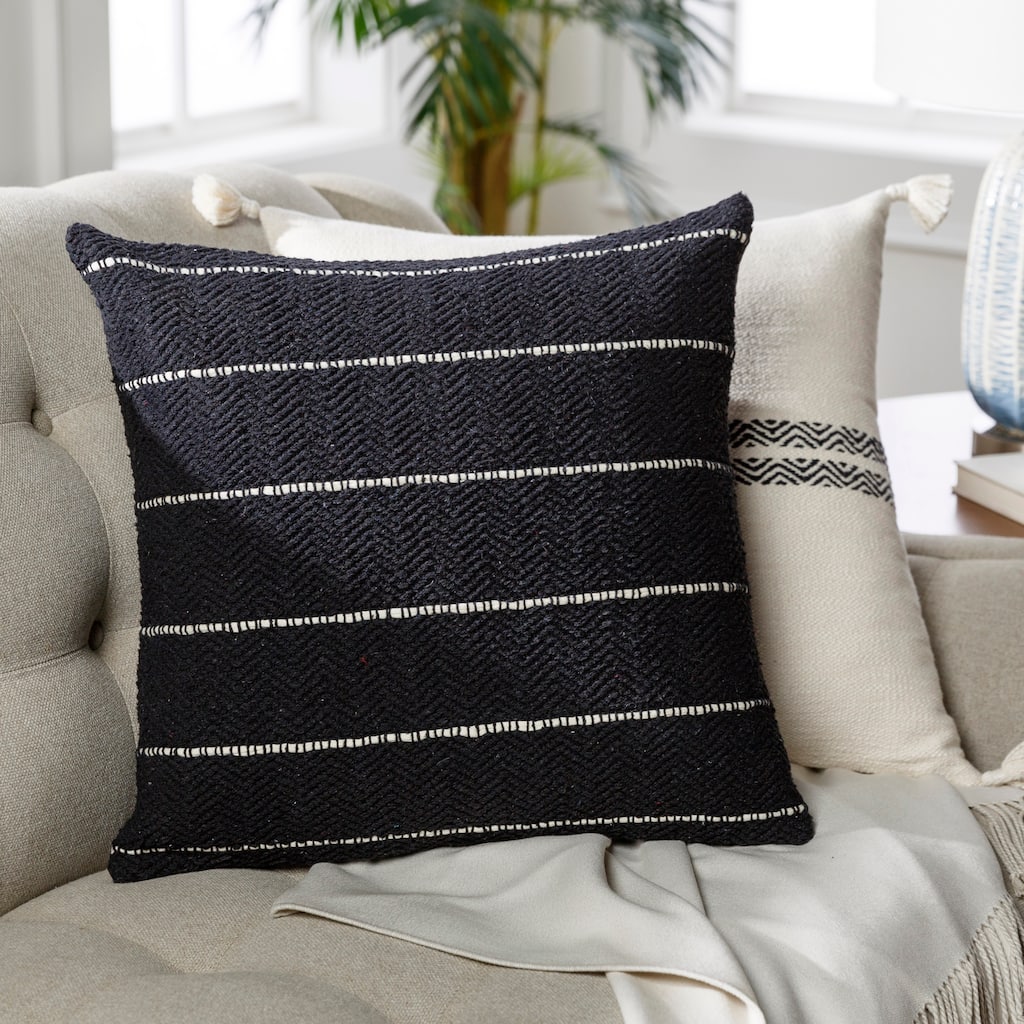 Madelyn Black and White Striped Modern Throw Pillow