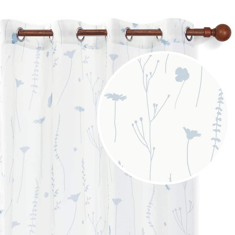 Deconovo Floral Pattern Light-filtering Sheer Curtains 2 Panels - W52 x L84 - White