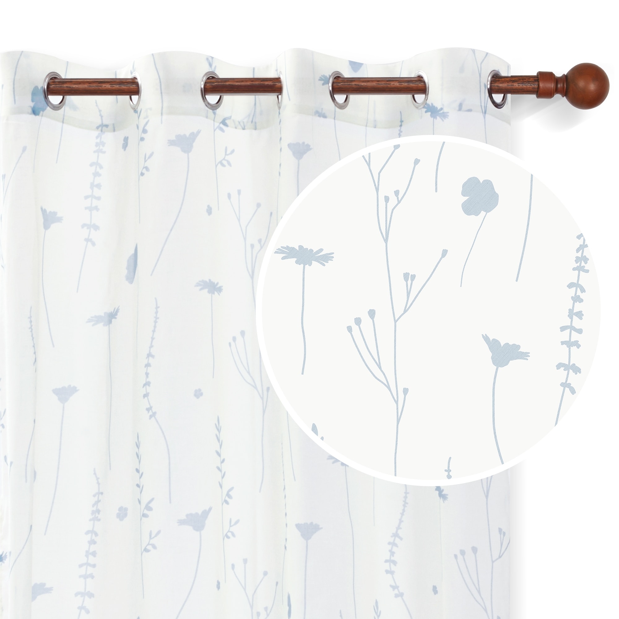 Deconovo Floral Pattern Light-filtering Sheer Curtains 2 Panels - W52 x L84