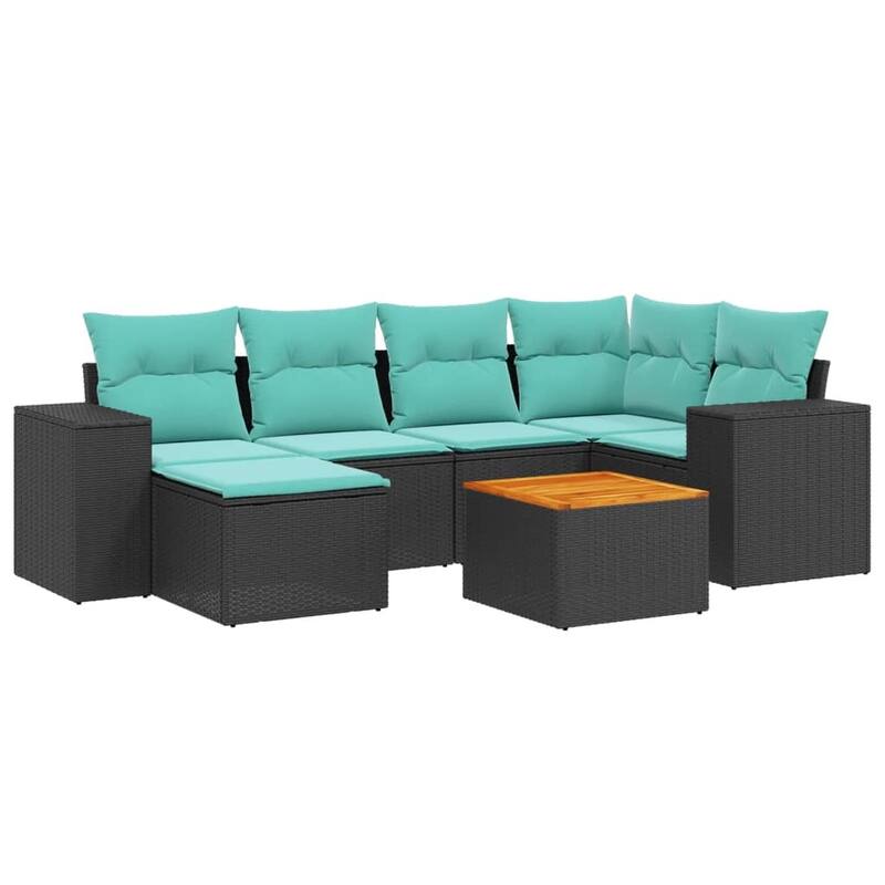 vidaXL Patio Sofa Set with Cushions Outdoor Furniture 7 Piece Poly Rattan - 24.4x 24.4x 27.2