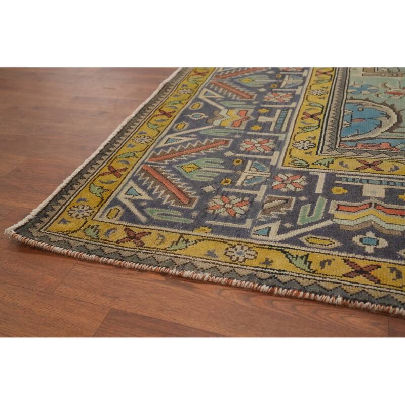 Hand Knotted Oriental 100% Wool Carpet Traditional Floral Navy Blue & Blues Tabriz Area Rug - 12' 5'' X 8' 3''