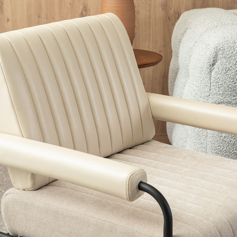 Glitzhome Set of 2 29.5"W Leatherette and Fabric Combination Armchairs With Padded Arms - 29.5" W x 34" H x 30" D