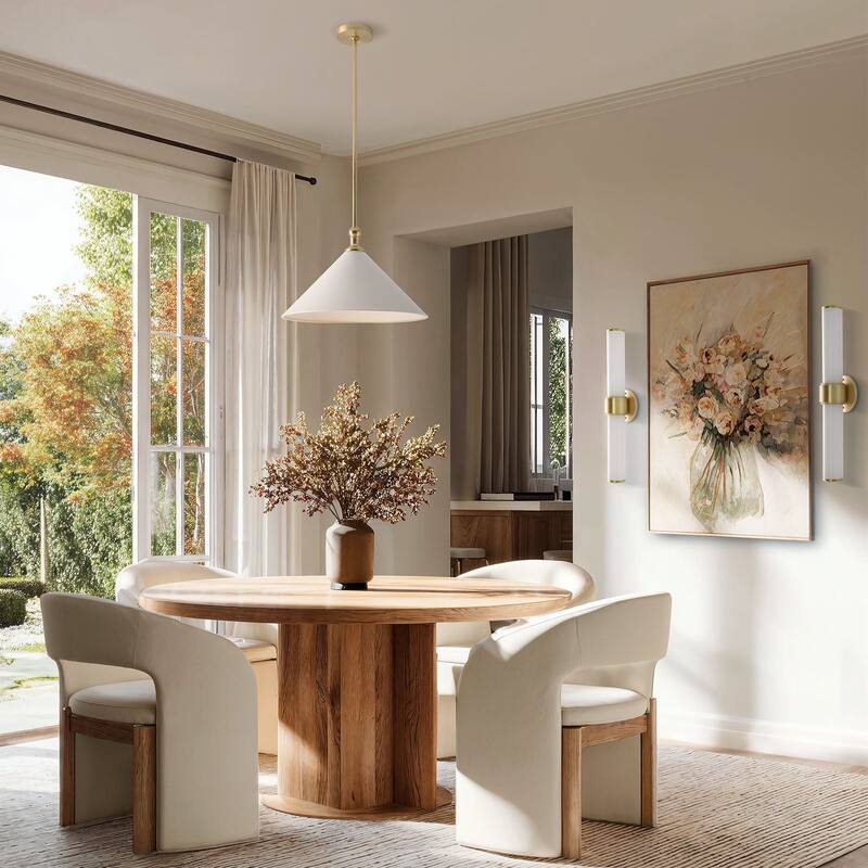 Giza Modern Pendant Light - Metal & Gold, White Cone Light Fixture For Mid-Century, Modern, Contemporary Room Decor - 17"