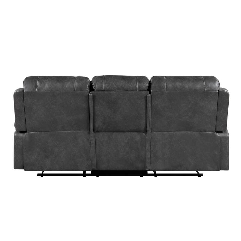 Dean Reclining Sofa, Pillow Tufted Gray Faux Leather 87 Inch