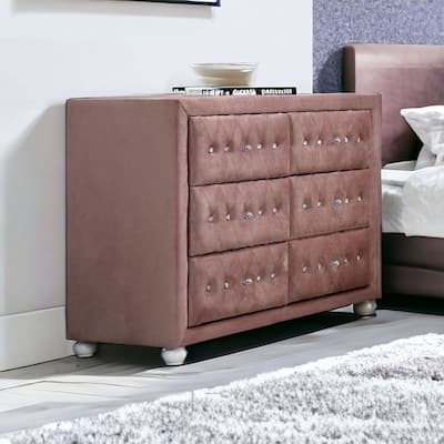 HomeRoots 40" Pink Solid and Manufactured Wood Six Drawer Double Dresser