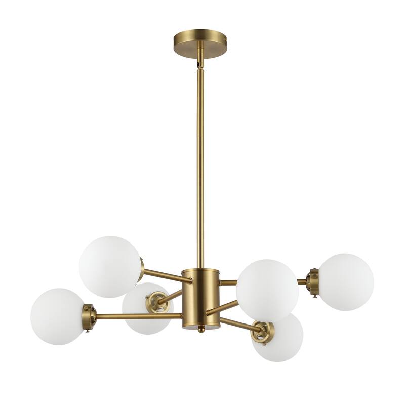 MLiAN 6-Light Sputnik 4.7" Opal Glass Globe Shade Linear Chandelier for Indoor Height Adjustable - N/A