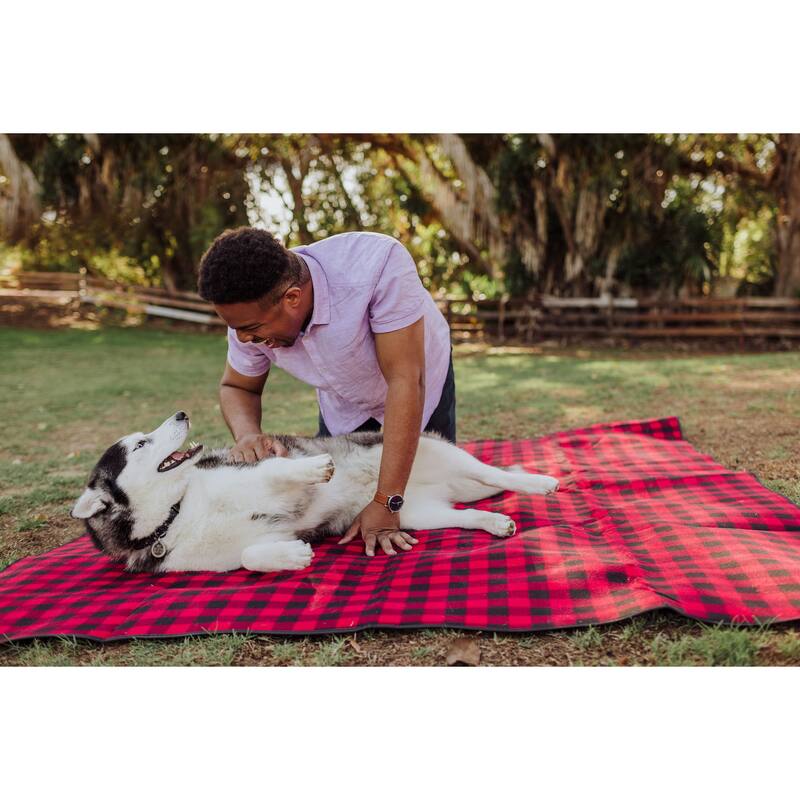 Outdoor Picnic Blanket Tote, (Red & Black Buffalo Plaid Pattern)