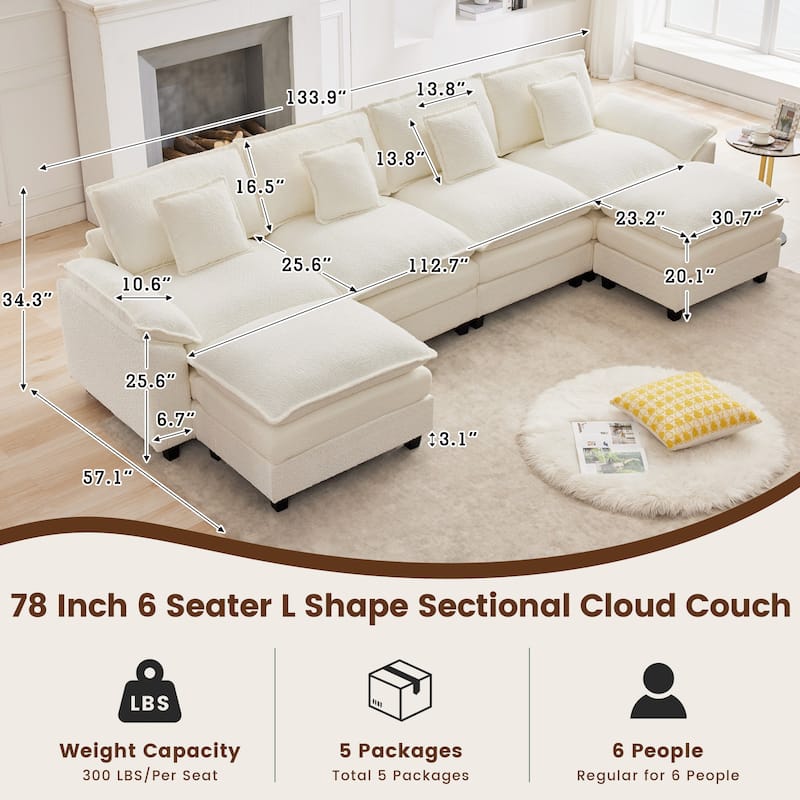 Modular Chenille Sectional Sofa with Ottomans, Deep Seat, Wide Padded Armrests, 2-Seat / 3-Seat / 4-Seat Options