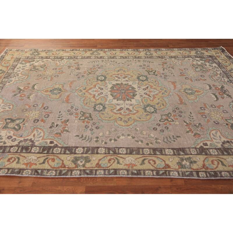 Medallion Tabriz Persian Area Rug Oriental Floral Handmade Wool Carpet - 6'8"x 9'7"
