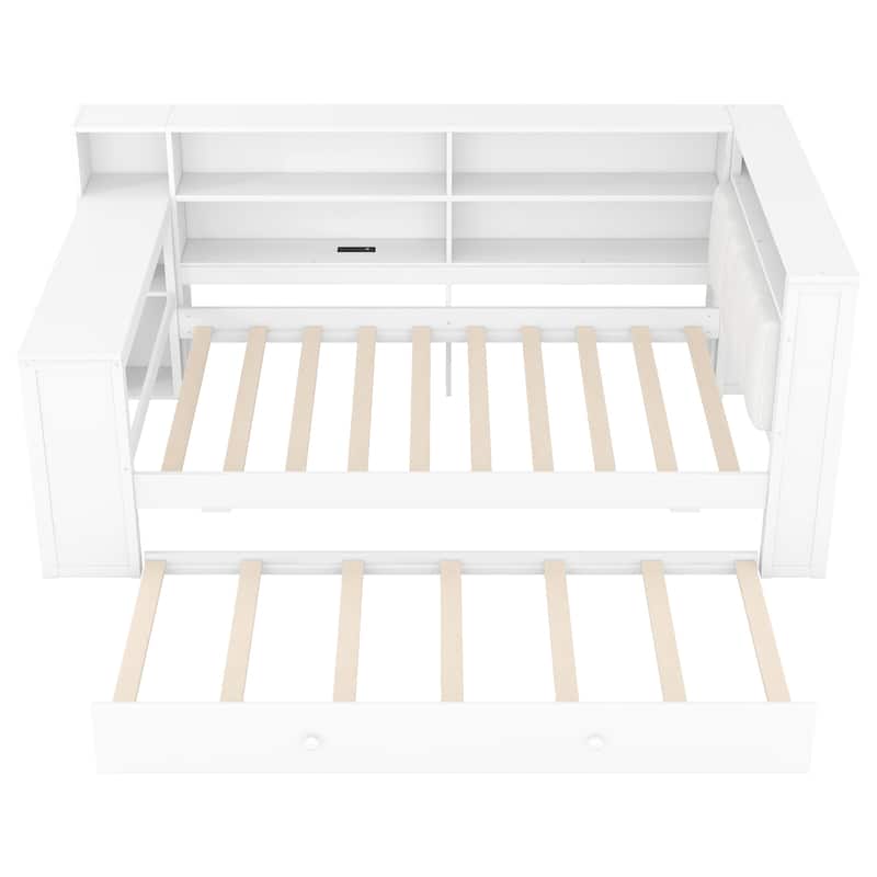 Daybed with Desk & Trundle Storage Bookcase Daybed with Socket and LED