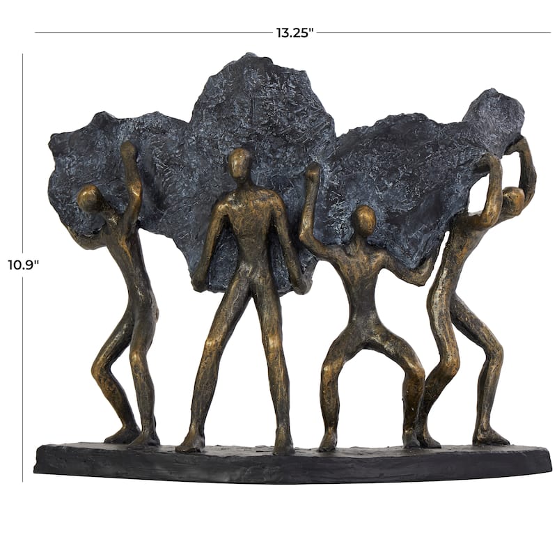 Polystone People Carrying Stone Sculpture - Bronze - Roche River Decor - 5"W x 13"L x 11"H