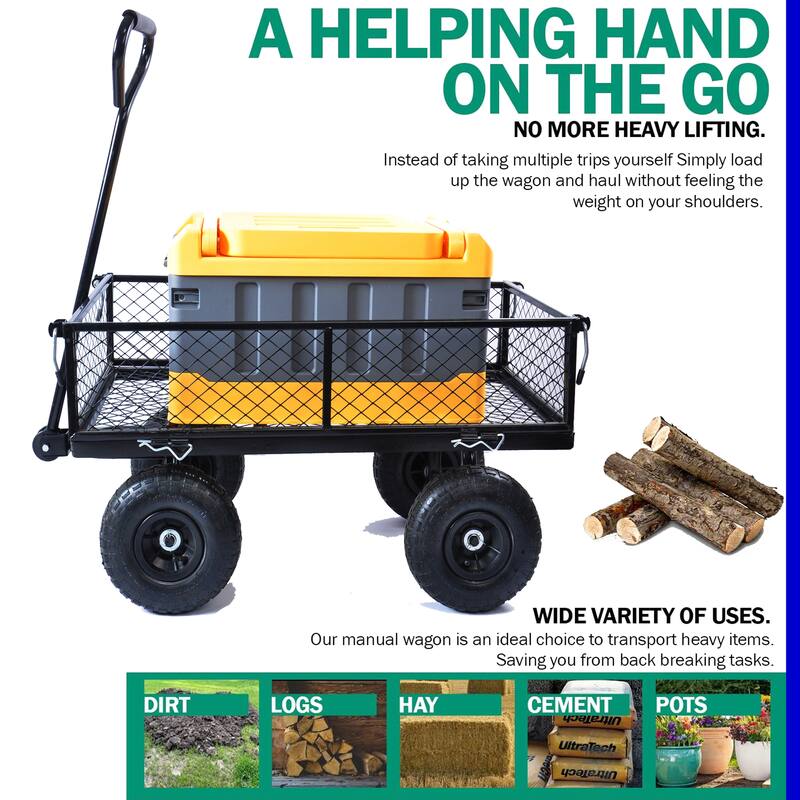 Steel Frame Garden Trolley with 180° Steering Handle, Removable Sides, 550lbs Capacity, 10-inch Pneumatic Tires for Yard - Metal
