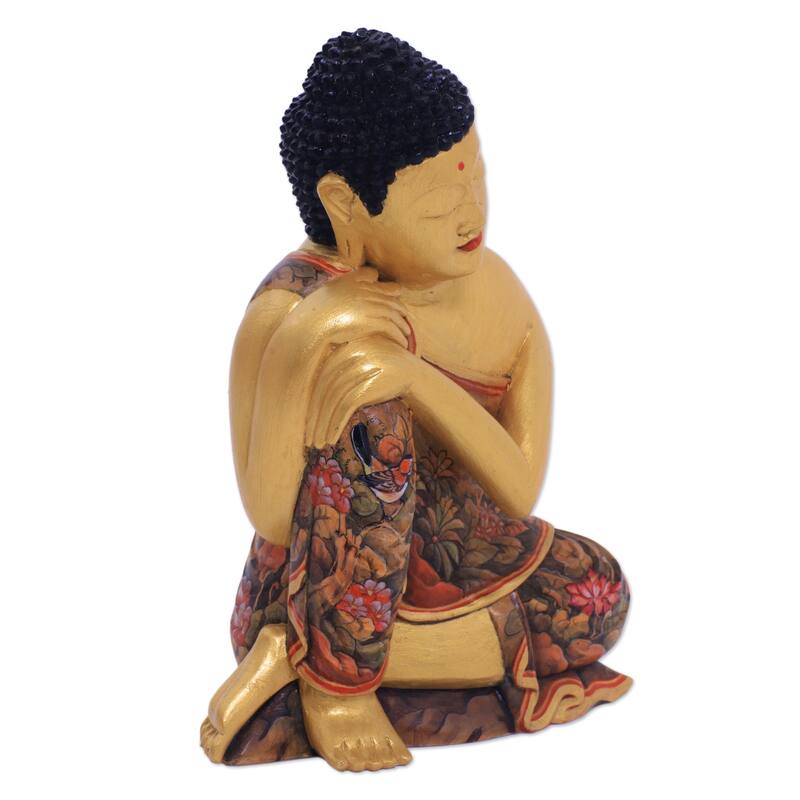 Novica Handmade Buddha Garden Wood Sculpture