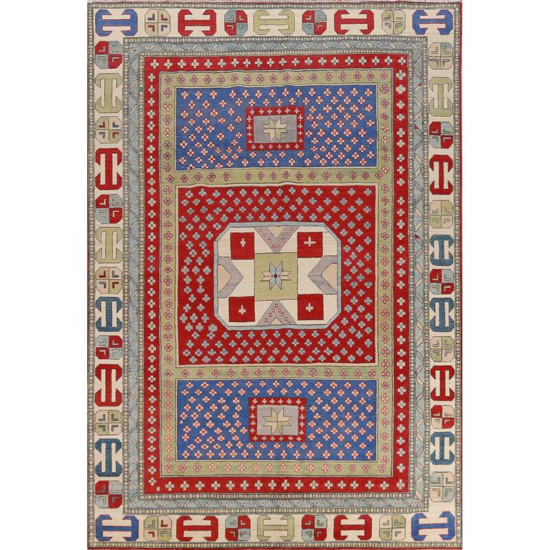 Hand Knotted Oriental 100% Wool Carpet Traditional Geometric Multi-Colored Kazak Area Rug - 11' 4'' X 8' 5''