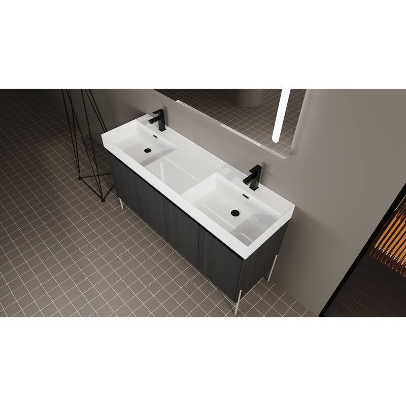 GDFStudio - Sydney Modern Freestanding Bathroom Vanity Cabinet with Double Resin Sink & 4-Soft Closing Doors - 60"