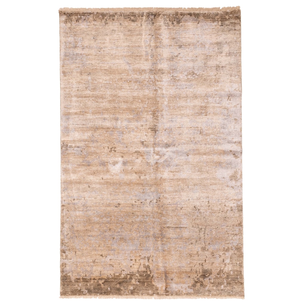ECARPETGALLERY Hand-knotted Legacy Tan Silk Rug - 6'3 x 9'8