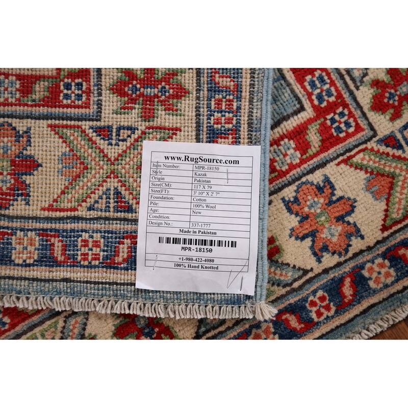 Kazak Accent Rug Handmade Foyer Wool Carpet - 2'7" x 3'10"