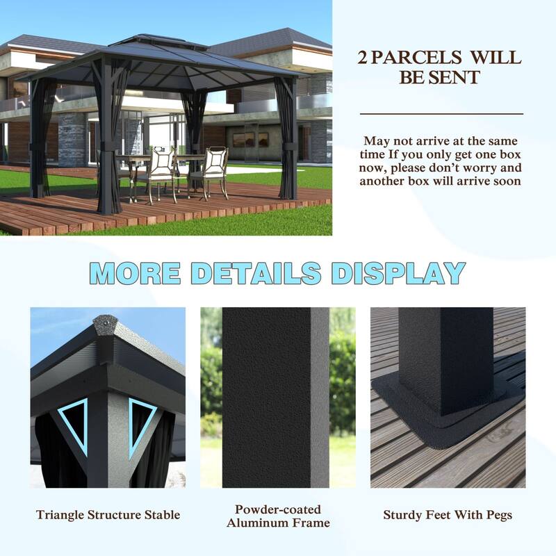 VEIKOUS 13' x 10' Outdoor Double Hardtop Gazebo for Patio with Netting