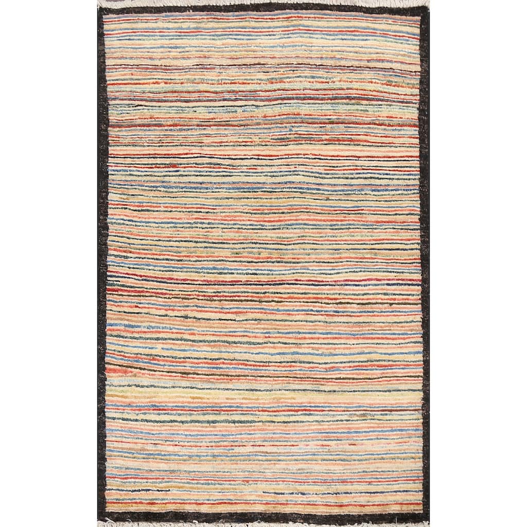 Modern Gabbeh Kashkoli Wool Area Rug Hand-knotted Home Decor Carpet - 2'6" x 3'9"
