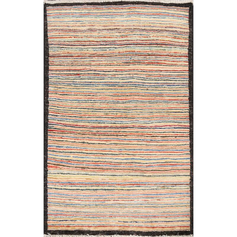 Modern Gabbeh Kashkoli Wool Area Rug Hand-knotted Home Decor Carpet - 2'6" x 3'9"