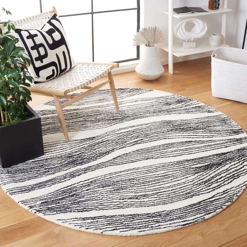 SAFAVIEH Handmade Metro Annarosa Modern Abstract Wool Rug - 6' Round - Ivory/Black - Round