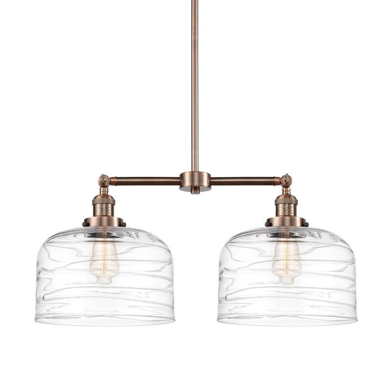 Innovations Lighting 209-10-21-L Bell Linear Bell 2 Light 21" Wide - Antique Copper / Clear Deco Swirl