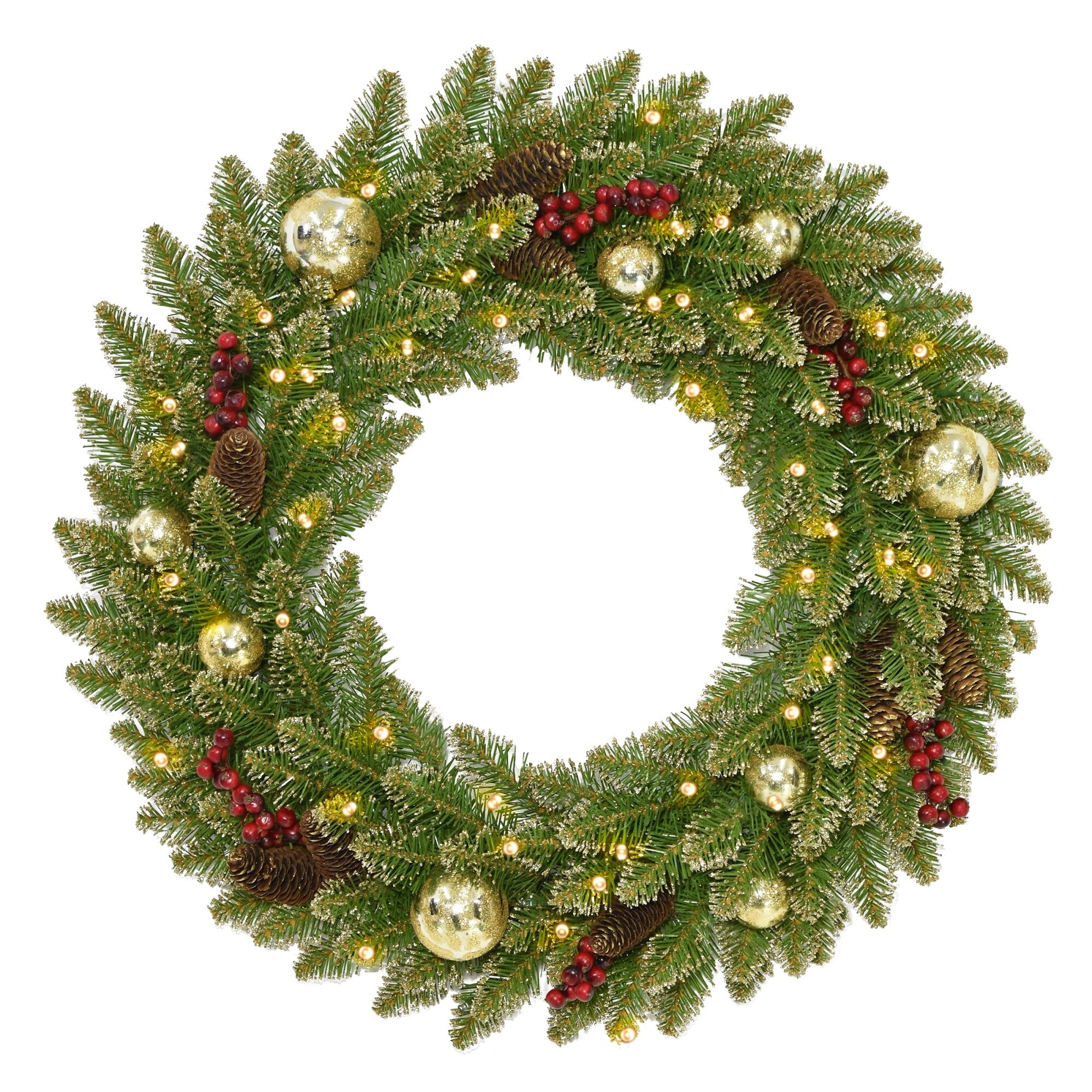 Shop 24 Glittery Gold Dunhill Fir Wreath With Battery Operated