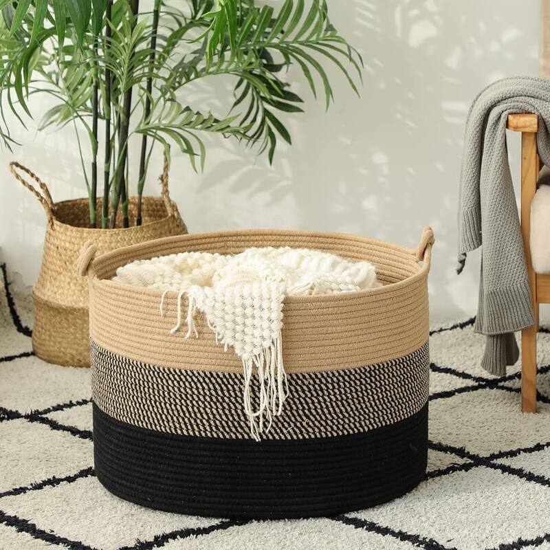 Large Blanket Basket (20"x13"),Woven Baskets for storage Baby Laundry Hamper - 20"L x 20"W x 13"H