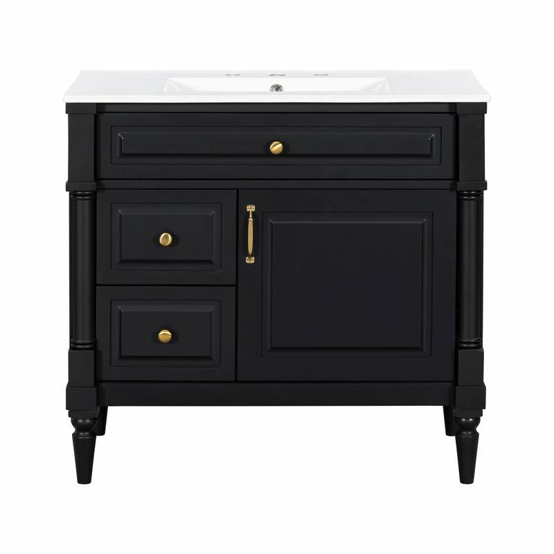 36" Bathroom Vanity with Sink, Freestanding Bathroom Cabinet with Ceramic Basin, Flip Drawer