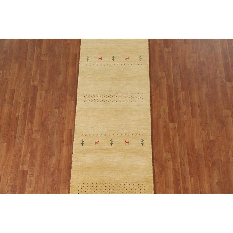 Tribal Gabbeh Oriental Runner Rug Handmade Green / Yellow Wool Carpet - 2'9"x 7'11"