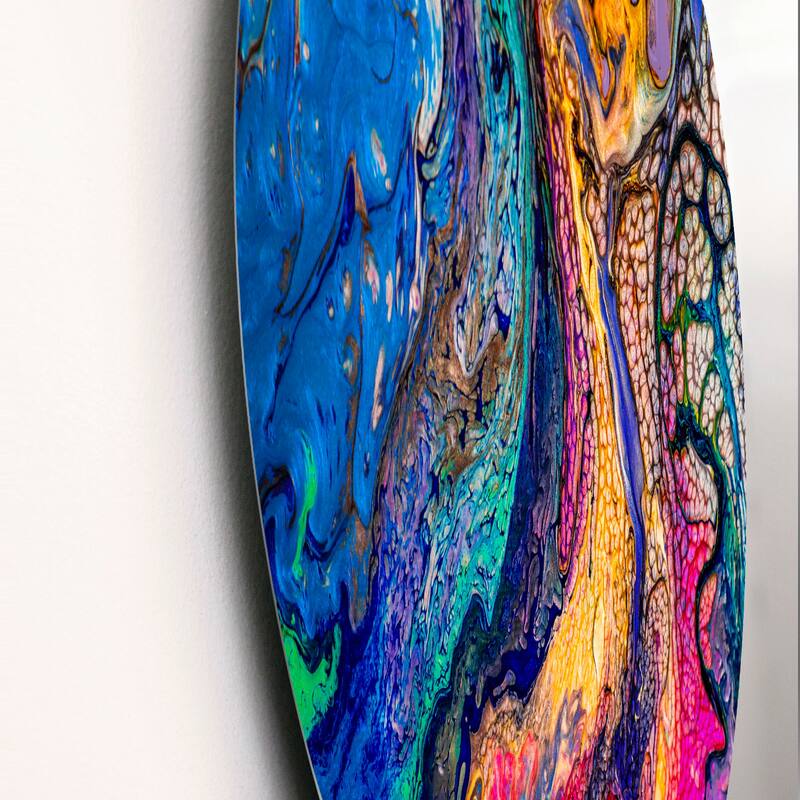 Designart 'Red Blue And Yellow Marble Art Universe' Modern Metal Circle Wall Art