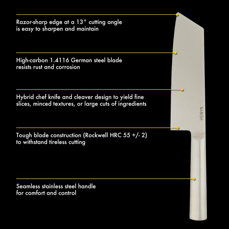 Babish High Carbon 1.4116 German Steel Full Tang 7.5-Inch Clef Knife Chef & Cleaver Hybrid for Chopping, Slicing & Prep