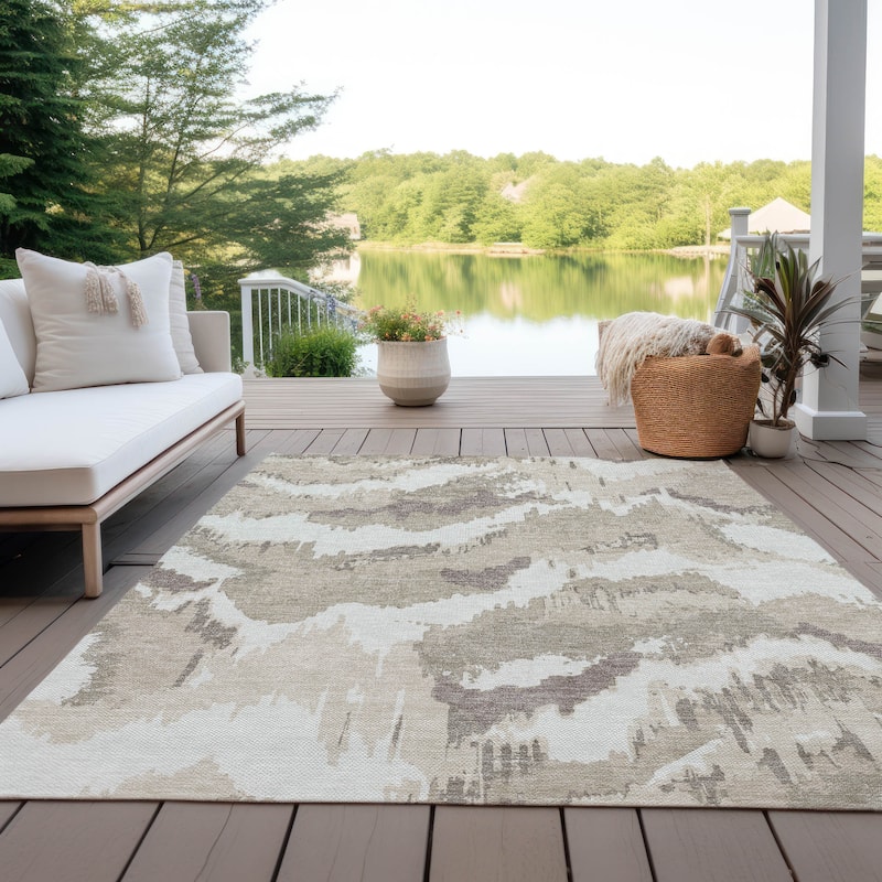 Machine Washable Indoor/ Outdoor Chantille Ombre Abstract Rug - Beige - 9' x 12'