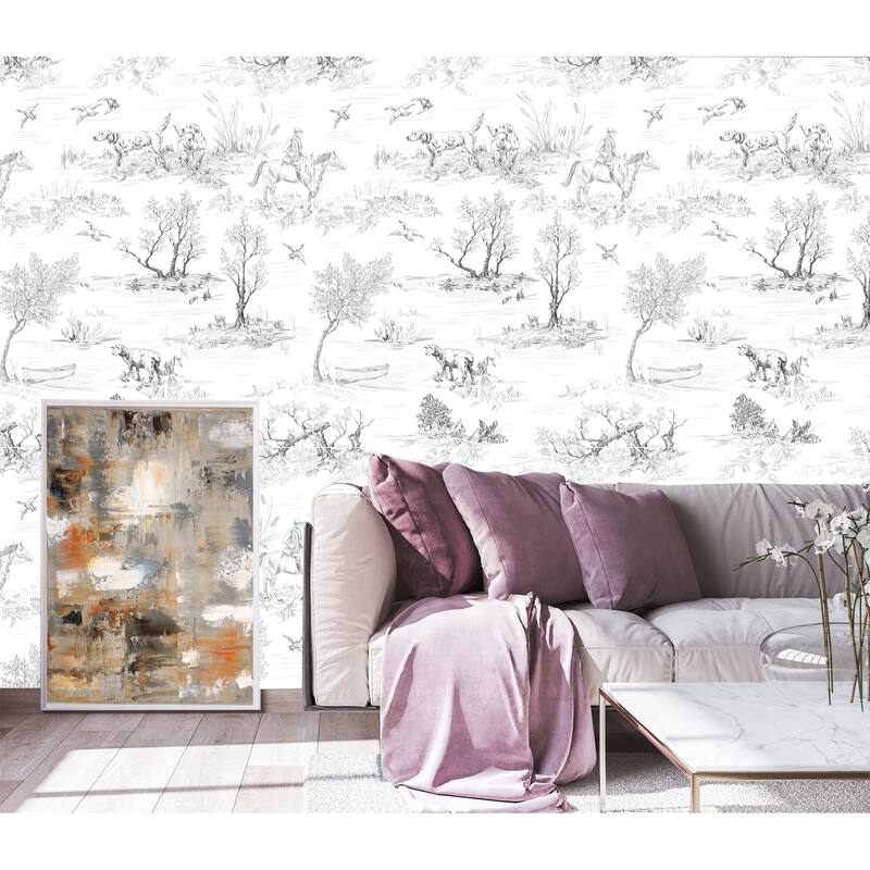 Toile de Jouy Peel and Stick Wallpaper Roll Size 10'L x 24''W