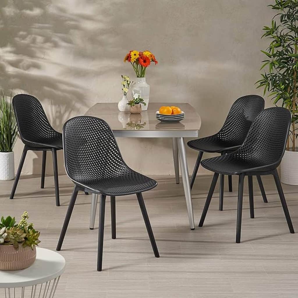 Roomfitters Modern Perforated Dining Chairs (Set of 4), Sleek Lightweight Design for Indoor Outdoor Spaces