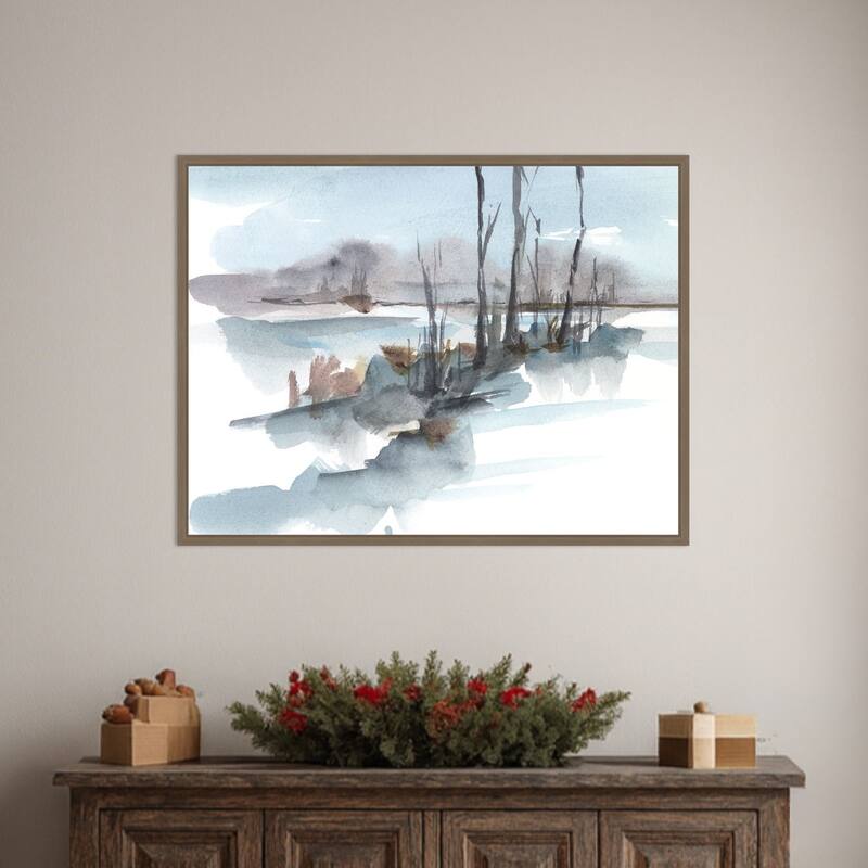 Winter Stream Watercolor I by Ethan Harper Framed Canvas Wall Art Print - Sylvie Dark Gold