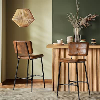 Homy Casa Set of 2 Vintage Suede Fabric Counter Stools with Padded Seat-Ideal for Kitchen Islands and Home Bars - N/A