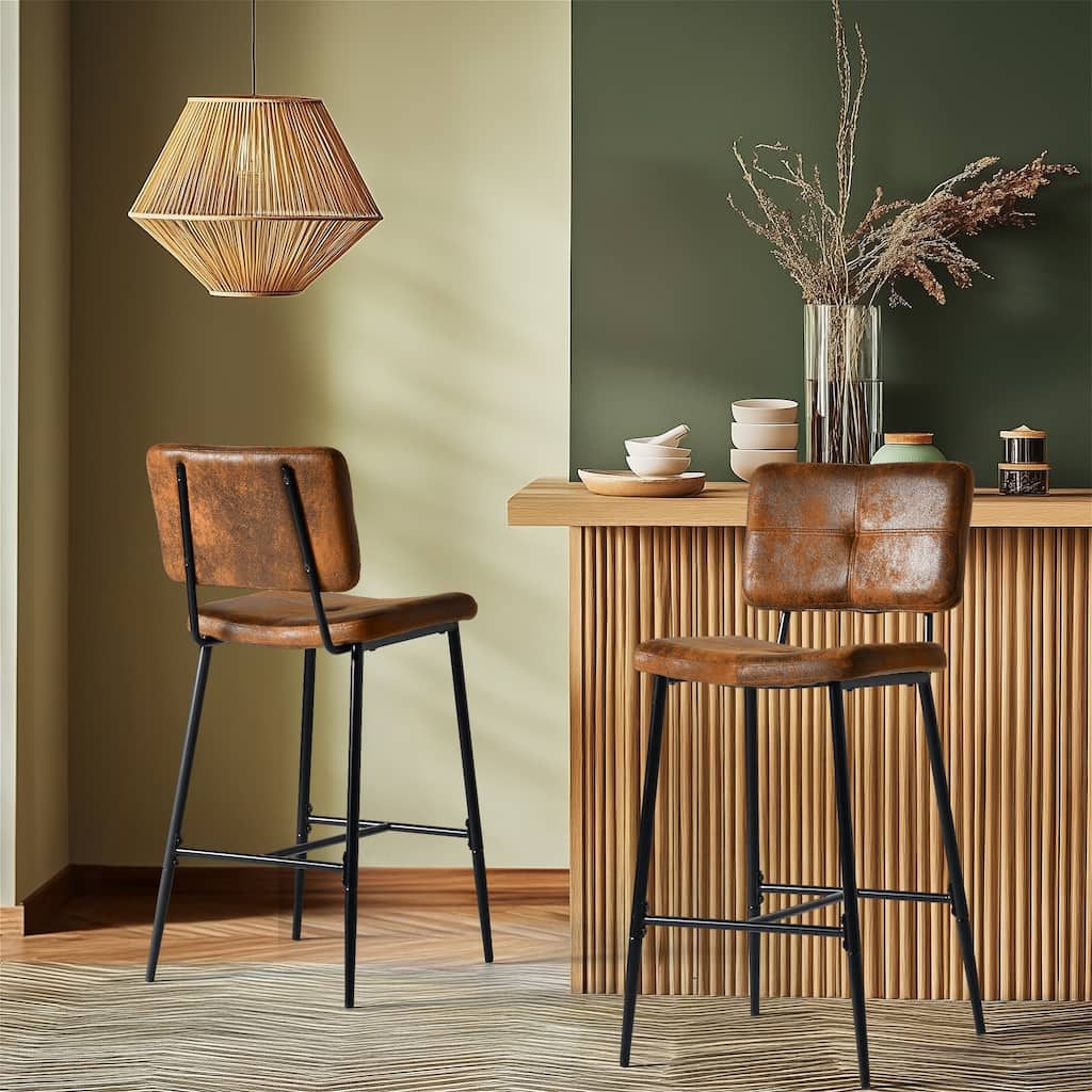 Homy Casa Set of 2 Vintage Suede Fabric Counter Stools with Padded Seat-Ideal for Kitchen Islands and Home Bars - N/A