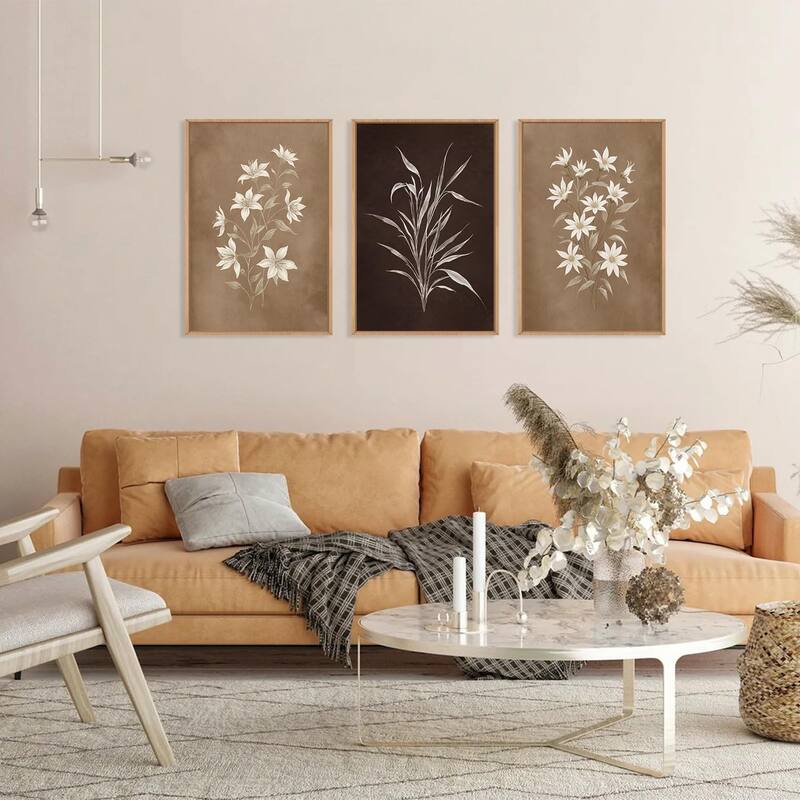 Brown and Black Flower Wall Decor,Nature Wildflower Artwork