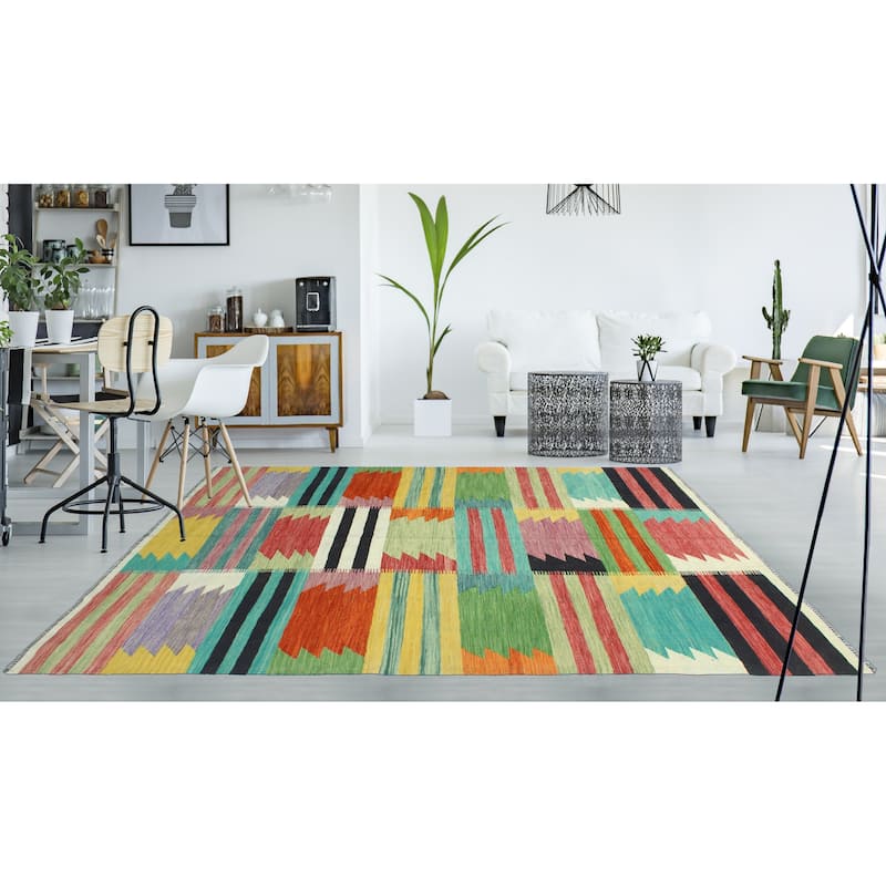 Modern Flatweave Sabrina Ivory/Black Rug - 5'8" x 8'4"